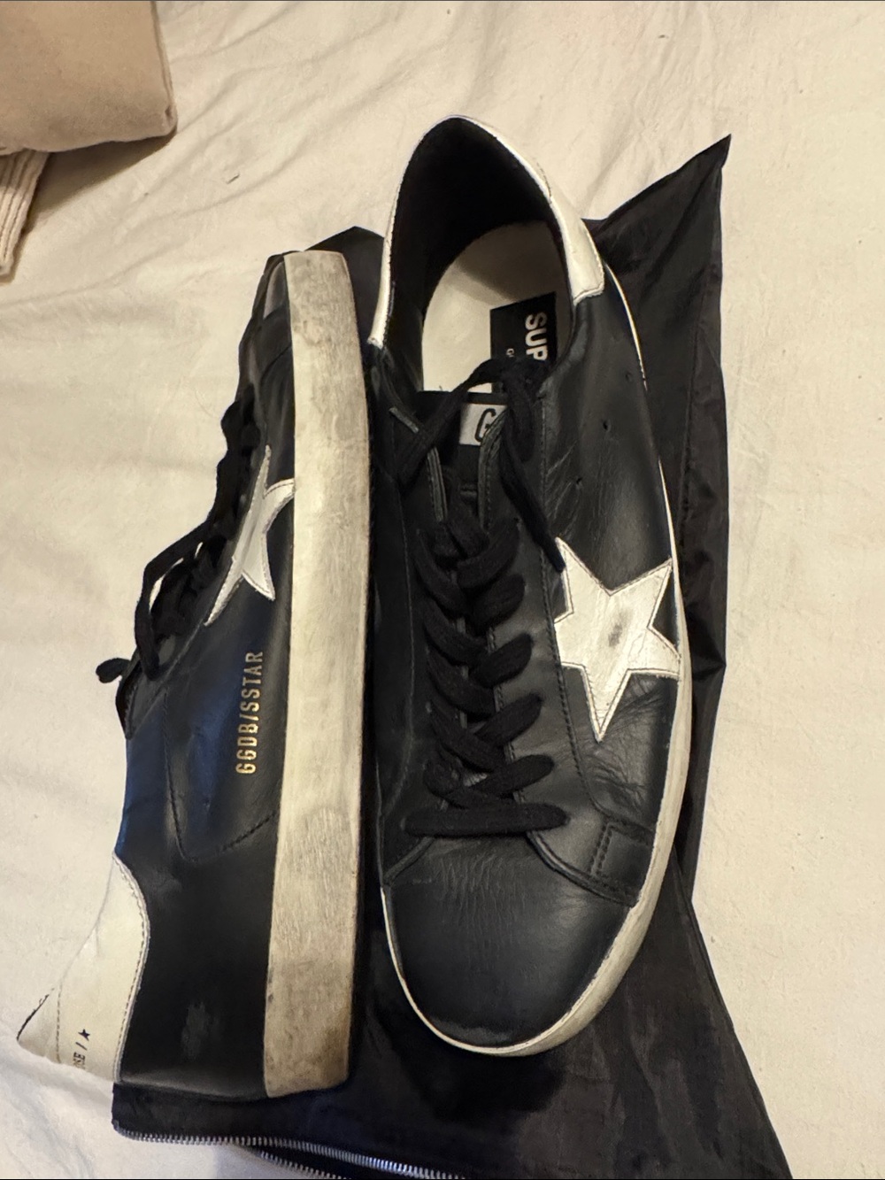 Golden Goose Black Leather Superstar Sneakers with White Star